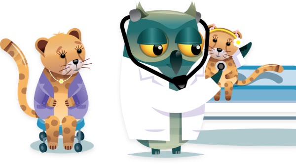 Zara with Dr. Kono getting a checkup